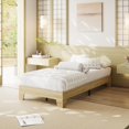 thumbnail image 2 of Twin Size Wood Bed Frame, Platform Bed Frame with 4 Strong Wooden Slat and 8 Metal Slat Support, Without Headboard, No Box Spring Needed, 2 of 7