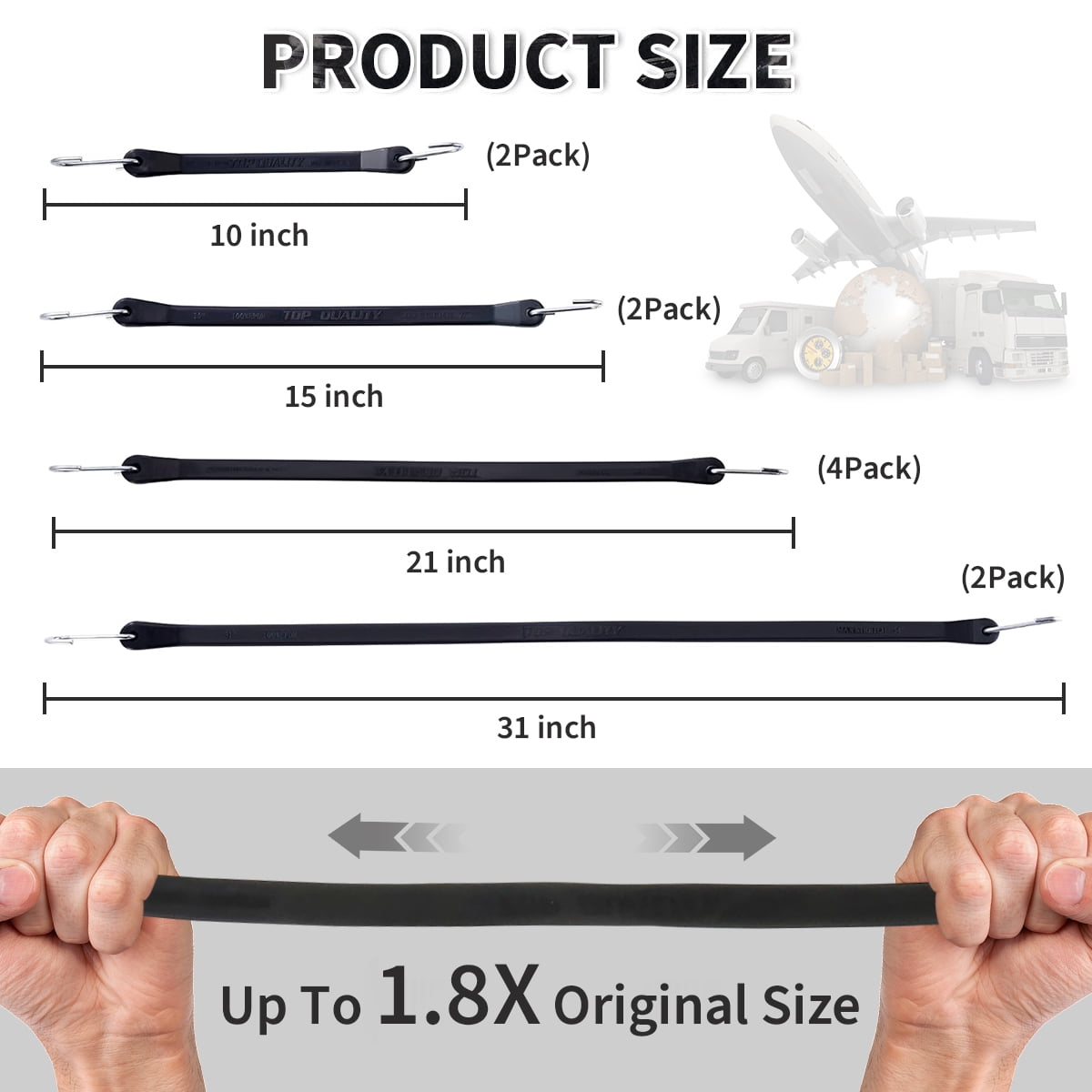 Kabuer Heavy-Duty Rubber Bungee Cords with S-Hooks, Black, 10-Pack