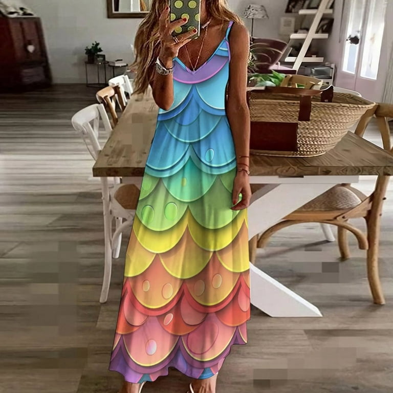 ZHANGSANSD Opalescent Rainbow Scales 63 Women s Casual Halter Maxi Dress Backless Sundress Loose Flowy for Summer Beach Walmart