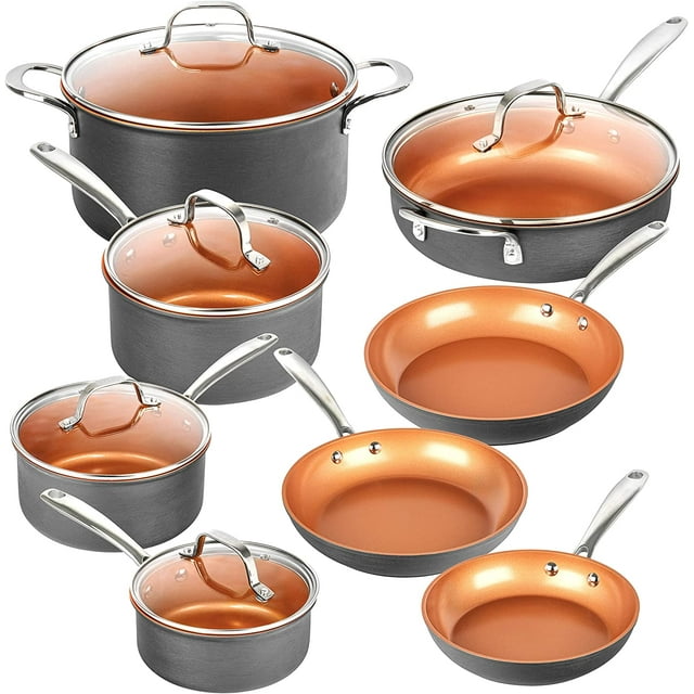 Gotham Steel Pro Juego de Batería de Cocina Premium con Anodizado Duro de 13 Piezas Juego de Ollas y Sartenes Juego de Batería de Cocina sin PFOA Apto para Lavavajillas