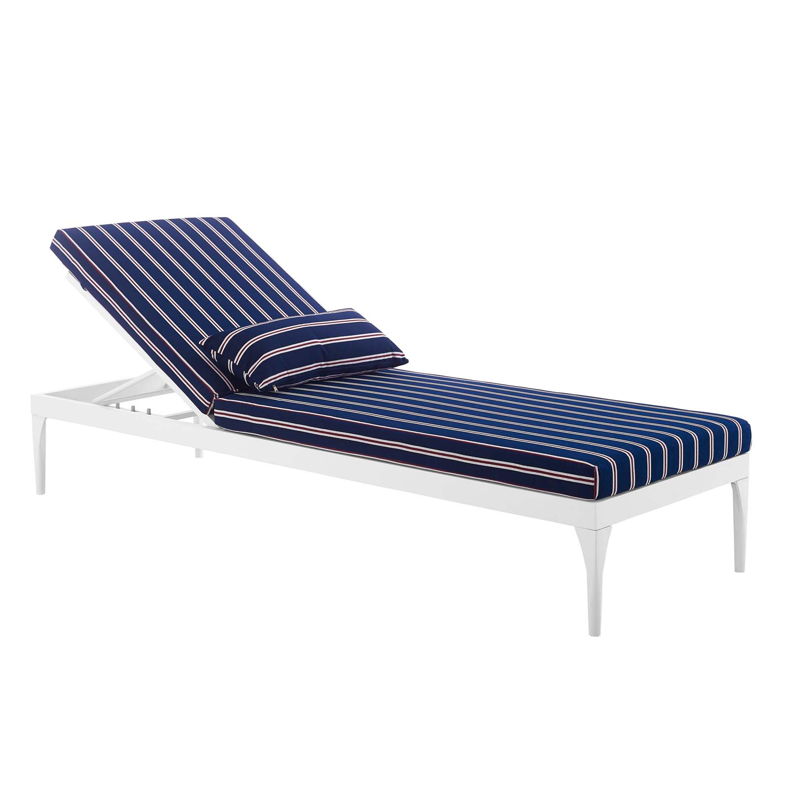 Modern Contemporary Urban Design Outdoor Patio Balcony Garden Furniture Lounge Chair Chaise, Fabric Metal Steel, White Navy - image 4 of 7