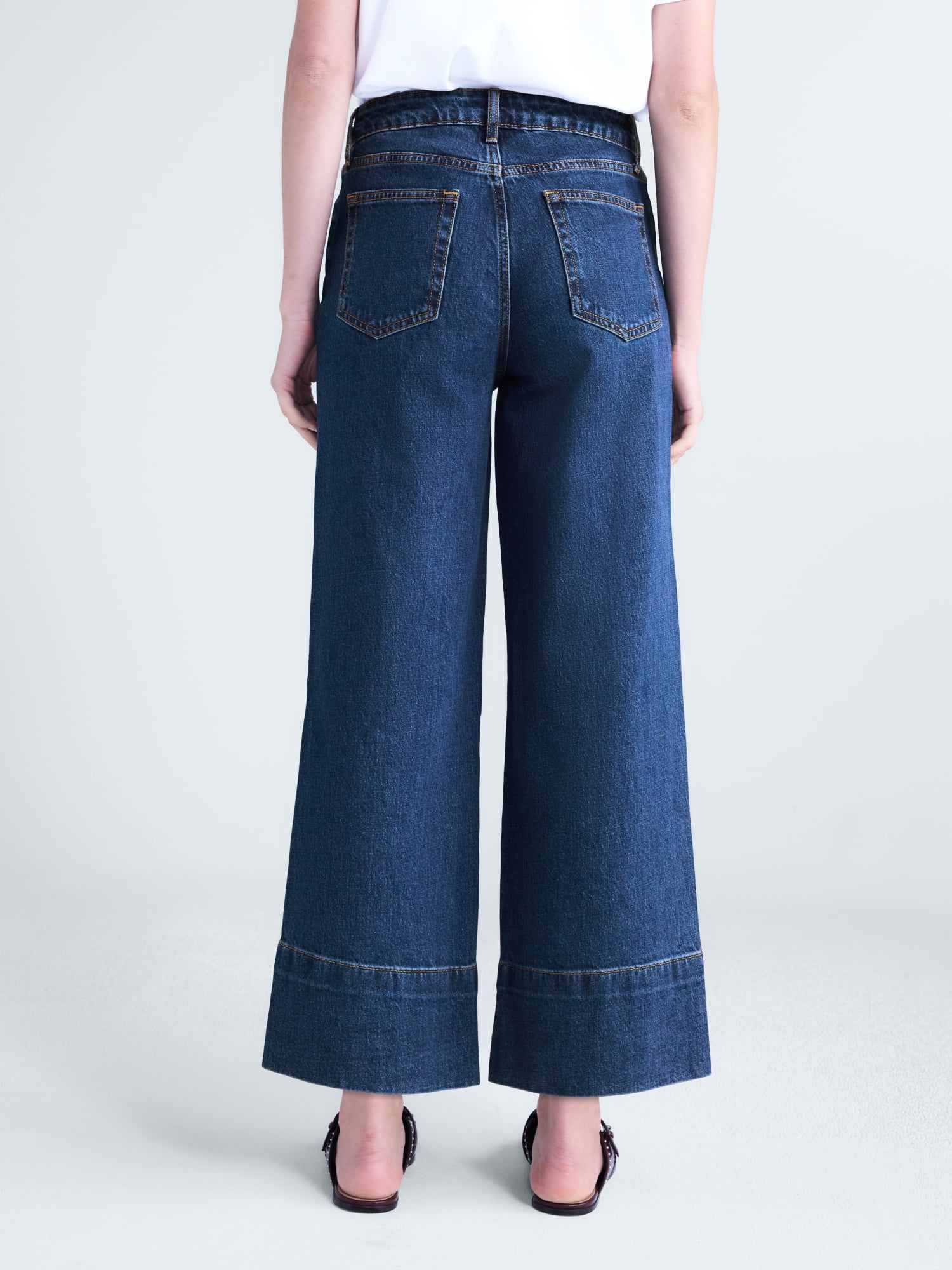 Free Assembly Women's High Rise Wide Leg Cuffed Ankle Jeans, 27” Inseam, Sizes 0-16