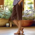 thumbnail image 4 of HKYNLAG Bermuda Shorts for Women Comfy Knee Length Cotton Linen Shorts Loose Drawstring Waisted Shorts Solid Color Beach Pants with Pockets Brown M, 4 of 7