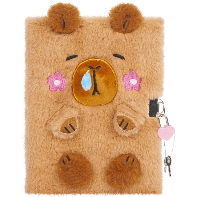 Cuaderno diario YOYTOO Capybara de felpa con candado para niñas de 5 a 12 años