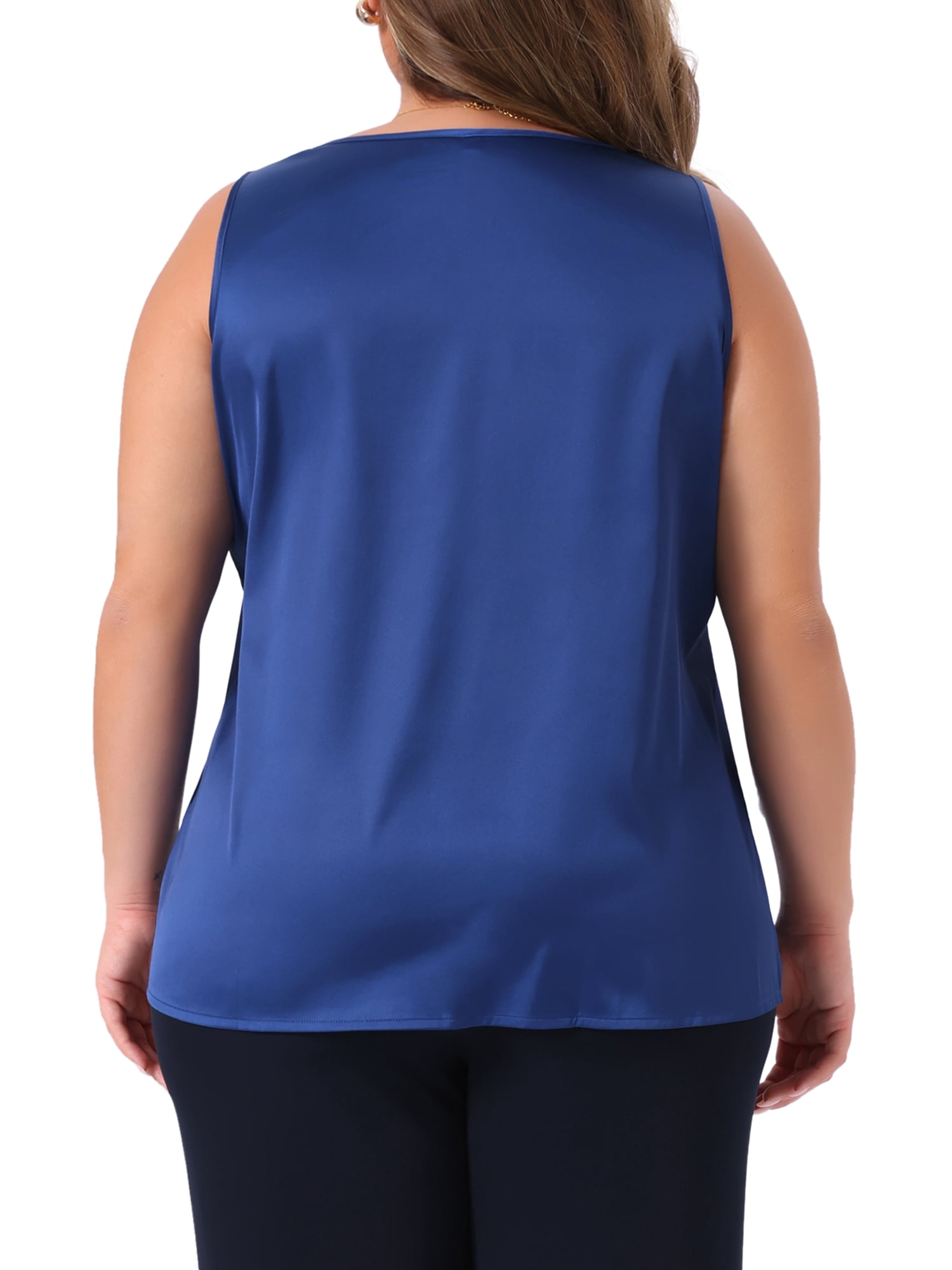 DARING DIVA Women's Plus Casual Silk Satin Tank Top V Neck Cami Blouse 4X Navy Blue