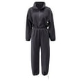 thumbnail image 4 of sususu Women's Zip Up Jumpsuit Long Sleeve Romper Jumpsuit Elastic Waist Comfortable Outfit Turn Down Collar Cargo Romper,Grey,M, 4 of 5