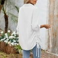 thumbnail image 4 of tarylea Womens Tops 3/4 Sleeve Turn down Collar V Neck Shirts Side Drawstring Curved Hem Blouse Casual Loose Pleated Tops, 4 of 4