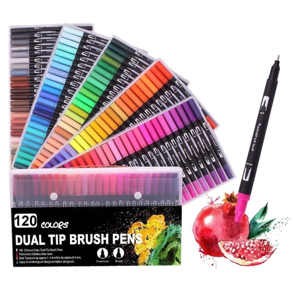 120 Colors Dual Markers Brush Pens, JUJURU Art Markers Colored Pens for Adult Coloring Books, Brush and Fine Point Dual Tip Artist Colored Marker Set for Drawing Adult Coloring Hand Lettering