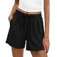 thumbnail image 2 of Daiosportswear Women'S Summer Linen Shorts Elastic Waisted Drawstring with Pockets，Shorts for Women Black M(M), 2 of 6