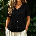 thumbnail image 2 of hoksml Women's Peter Pan Collar Blouse, Ruffle Short Sleeve V Neck Top, Casual Pull-On Shirt for Daily and Summer Wear, 2 of 8