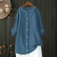 thumbnail image 4 of Jxximdong Button Up Shirts Women Womens Daily Casual Linen Shirts Long Sleeve Shirts Tops Casual Blouses Loose Fit Shirt Blue Spring Tops XXXXL, 4 of 6