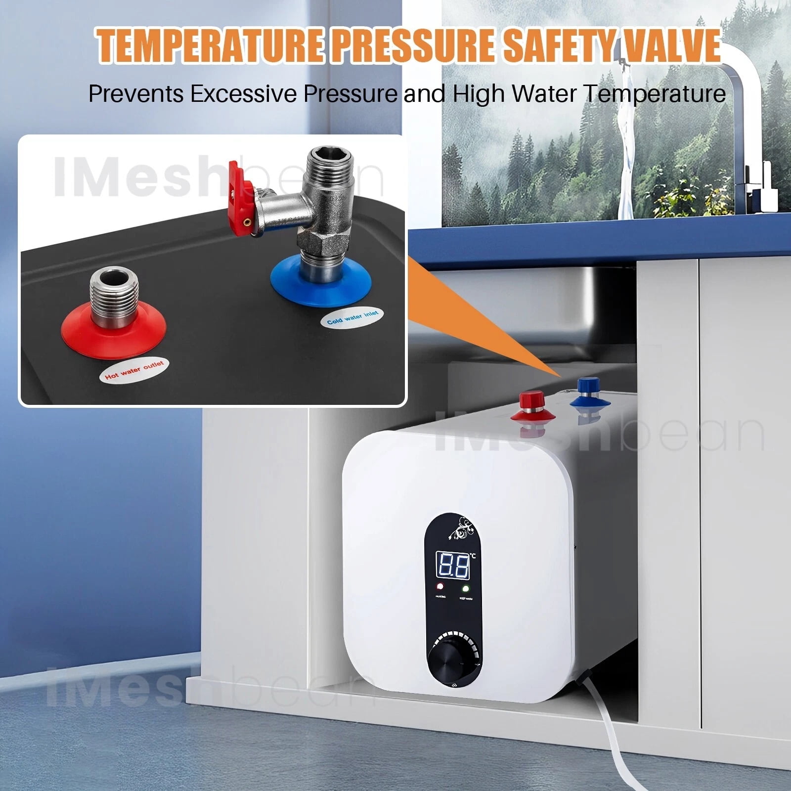 iMeshbean 15L/4 Gal Instant Electric Water Heater Shower 1500W 110V Compact Mini-Tank Storage