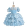 thumbnail image 4 of YWDJ Toddler Girls Net Yarn Mesh Bow Ruffles Birthday Party Gown Long Dresses Blue 5T, 4 of 9