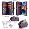 thumbnail image 2 of Funda tipo cartera tipo bandolera compatible con iPhone 14, color morado, 2 of 9