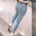 thumbnail image 4 of Travel Cropped Pants Cowgirl Outfits Trendy Stretchy Baggy Jean Boyfriend Jeans for Women High Waisted Straight Leg Jeans Y2k Frayed Raw Hem Ripped Distressed Jean Ankle Denim Pants with Pockets, 4 of 5