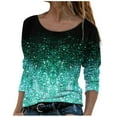 thumbnail image 1 of Women's Round Neck Long Sleeve Tops T Shirts Gradient Color Recreational Regular Fit Fall Casual Basic Tops (Small, Green 01), 1 of 5