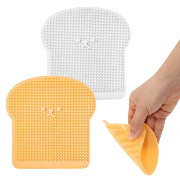 2 Pcs Toast Shape Silicone Scrubber, Soft Dish Brush with Suction Cup, Food Grade Silicone Cleaning Brush for Dishes, Fruits, Vegetables, Body Hand Washing, Kitchen Sink