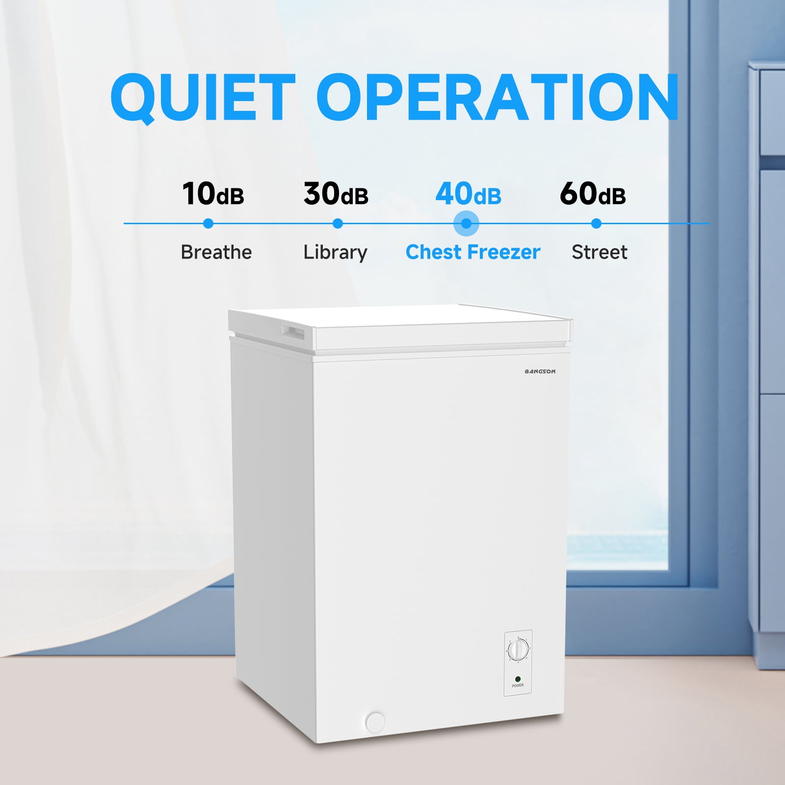 BANGSON 3.5 Cu.Ft Chest Freezer, Small Deep Freezer Energy-Saving Quiet Mini Freezer for Home, Dorm, Apartment, Garage, Kitchen, White