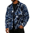 thumbnail image 3 of GrmtClth Retro Mens Leaf Camo Lightweight Lapel Jacket Long Sleeve Snap Placket Relaxed Fit Daily Walking Outerwear Blue M, 3 of 8
