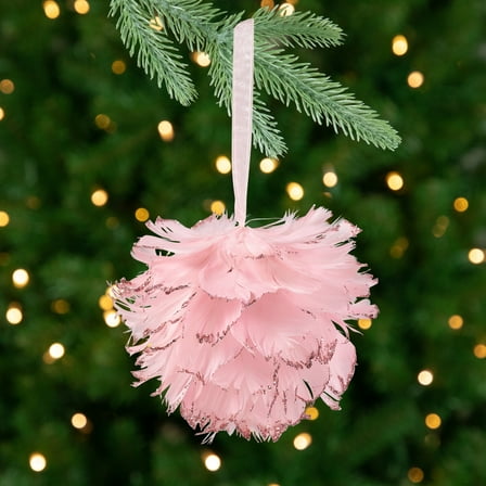 Glittered Feathers Christmas Ball Ornament - 6" - Pink