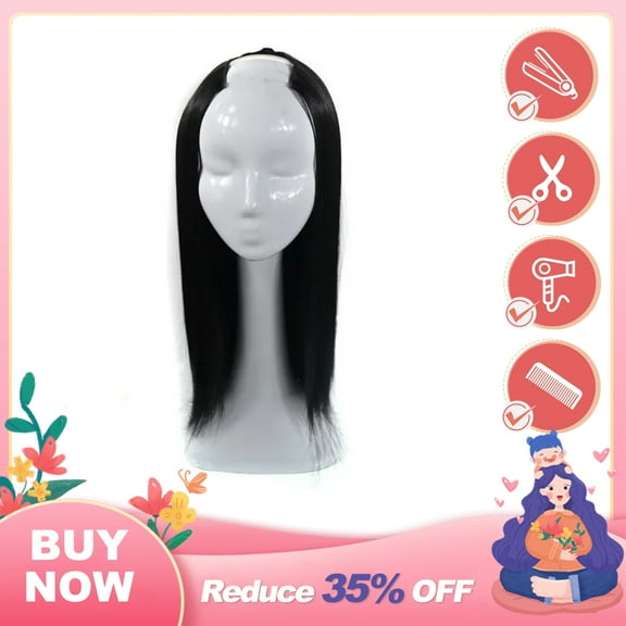DOPI Women Straight Weft Synthetic Hair U Part Lace Wig Lifelike Human Hair