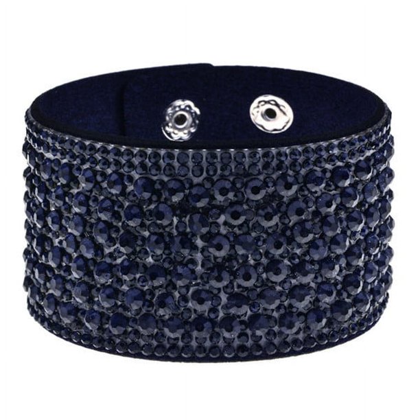 Nvzi Pulseras Pulseras de moda con diamantes de imitación Pulseras envolventes de cuero Pulseras para el día de San Valentín - Azul oscuro