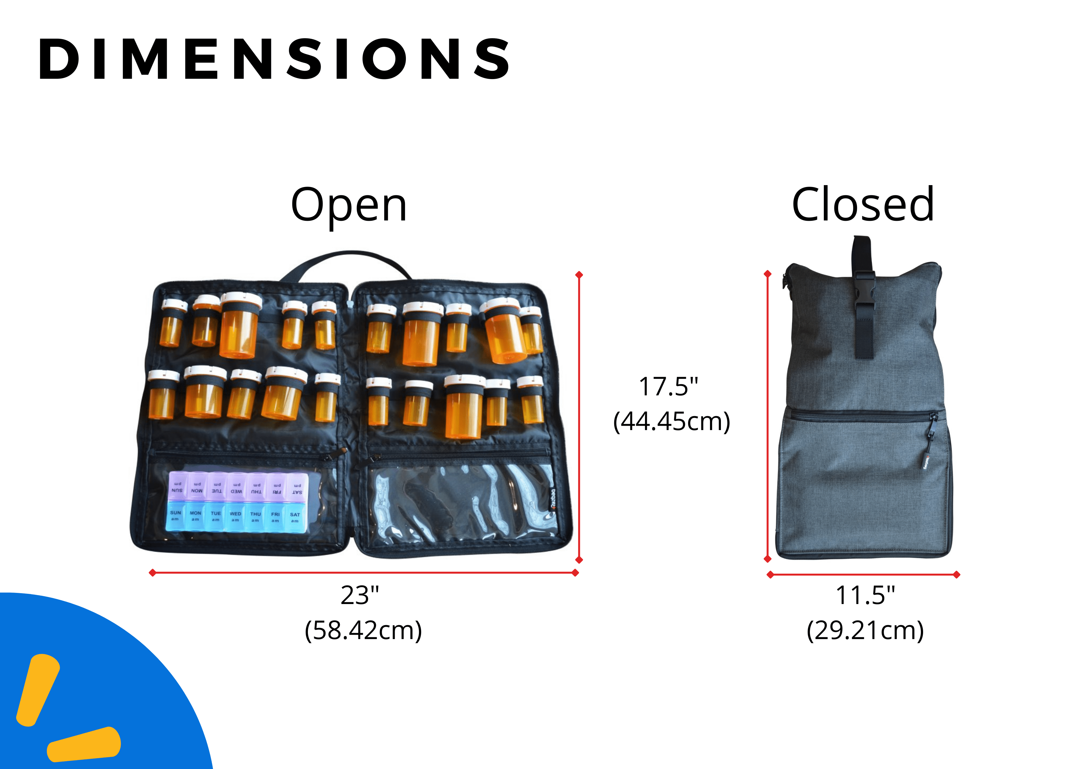 Razbag LLC Travel Size Prescription Medication Bag. Lockable, Holds 5 Assorted Sizes of Containers, 1 Large Outside Pocket & 1 Clear View Inside Pocket. Grea