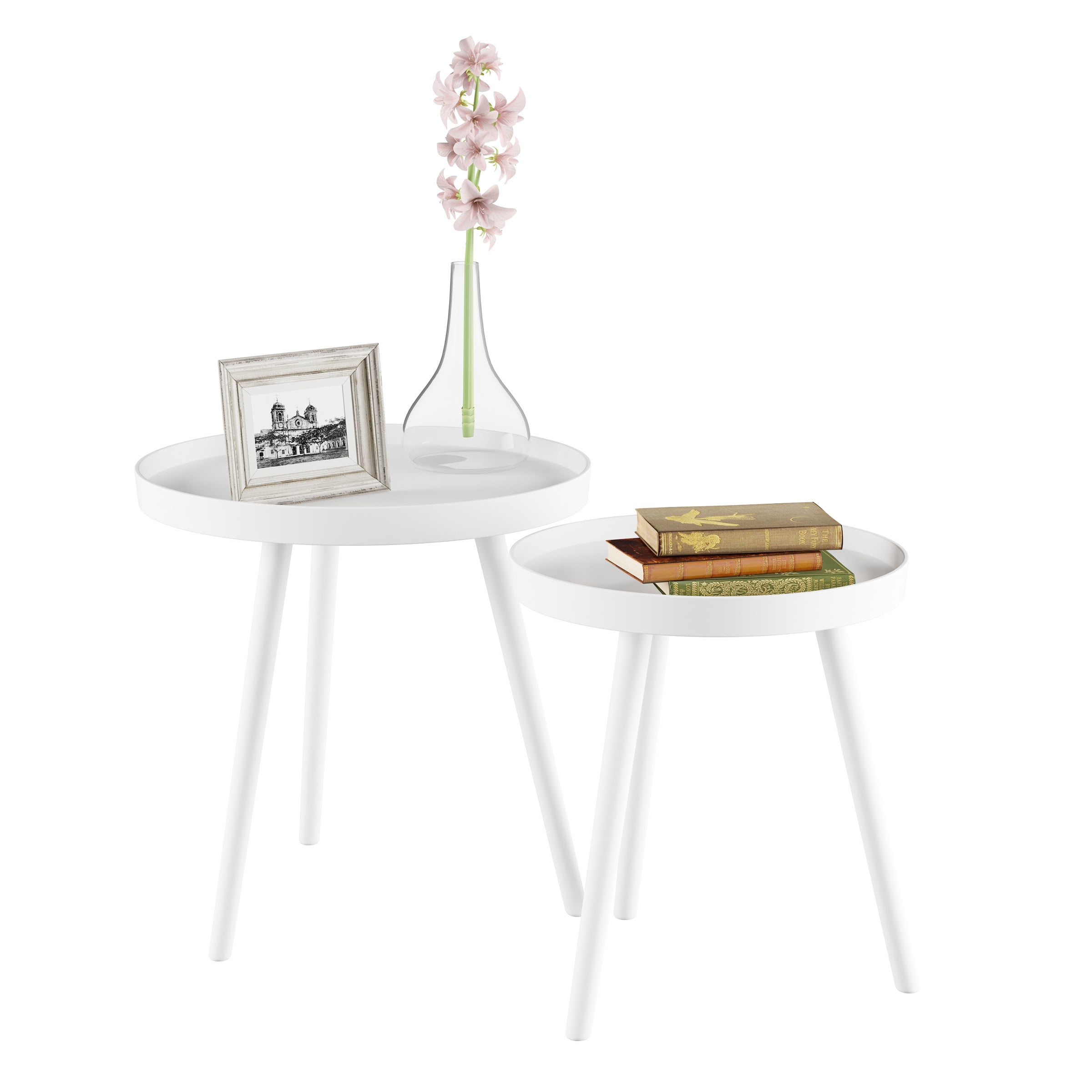 Lavish Home Nesting End Tables Circular Contemporary Decor, Set of 2 (White)