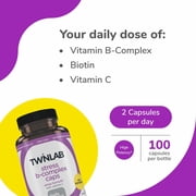Twinlab Stress B-Complex Caps - High Potency Vitamin B Complex Capsules with Vitamin C 1000mg - Long-Lasting Energy B Vitamins Complex for Immune Support, and More - 100 Capsules (Pack of 2)