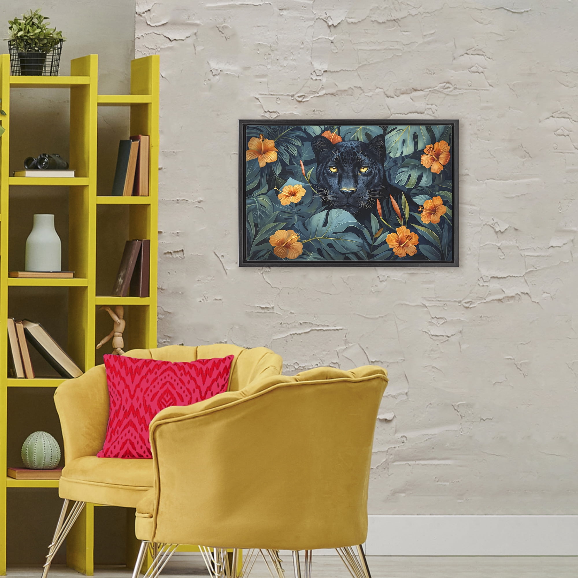 Stupell Industries Hiding Panther's Paradise Black Framed Floater Canvas Wall Art, design by Ray Powers