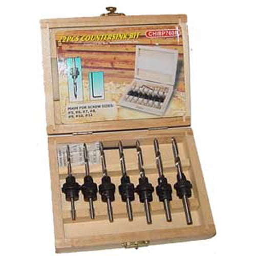 22pc Professional Countersink Drill Bit Set W/ Wood Box 