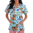 thumbnail image 3 of Kixjoy Scrubs for Women Tops Oversized Short Sleeve V Neck Nurse Scrubs Animal Printed Stretchy Medical Shirts Casual Lightweight Womens Blouses with Pockets, Sky Blue 2XL, 3 of 6