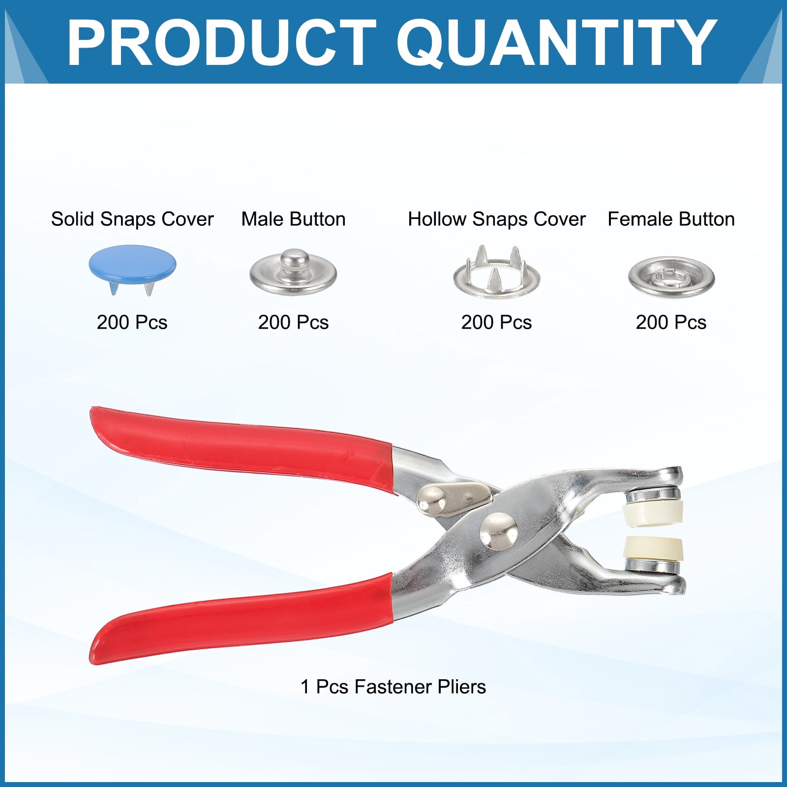 Uxcell 200Set Metal Snap Button Kit 10mm Solid Prong Snap Buttons with Fastener Pliers for Sewing Fabric Leather Clothing Rain Coat Diapers Bibs Crafting, Light Blue
