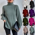 thumbnail image 2 of Suéter de otoño e invierno con mangas raglán largas y solapa alta, vestido tipo suéter dividido para mujer, 2 of 5