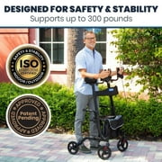 Vive Mobility Upright Walker with Seat for Seniors – Folding Stand Up Rollator Walker, Heavy Duty Medical Mobility Aid with Arm Rests for Elderly Women and Men, Red