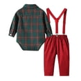 thumbnail image 3 of Kids Boy Green Holiday 3-Piece Tartan Plaid Onesie Suspender Pants Set with Bow Tie - 100% Cotton, 3-36 Months (3M-3Y),Size 2 T, 3 of 5