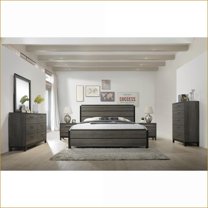 Bedroom Furniture Set, 6-Piece King Size Contemporary Weathered Light Gray Wood Dresser, Mirror, 2 Nightstands, Chest | Wood | Standard Beds