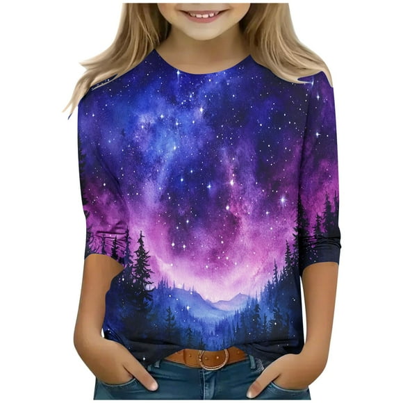 LWFFDAW 3/4 Sleeve Shirts for Toddler Boys Girls 2025 Trendy Colorful Glitter Graphic Tees Casual Crewneck Tunic Blouses Kids Clothes Size 3-12