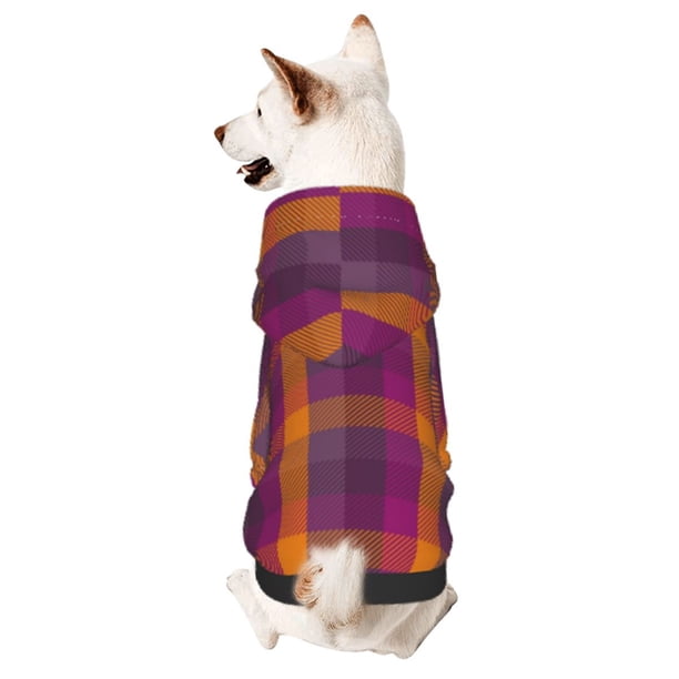 Fotbe Orange and Purple Plaid Sudadera con Estampado para Perros Pequeños – Suéter con Capucha para Mascotas, Tela Suave de Forro Polar con Bolsillo-Medium