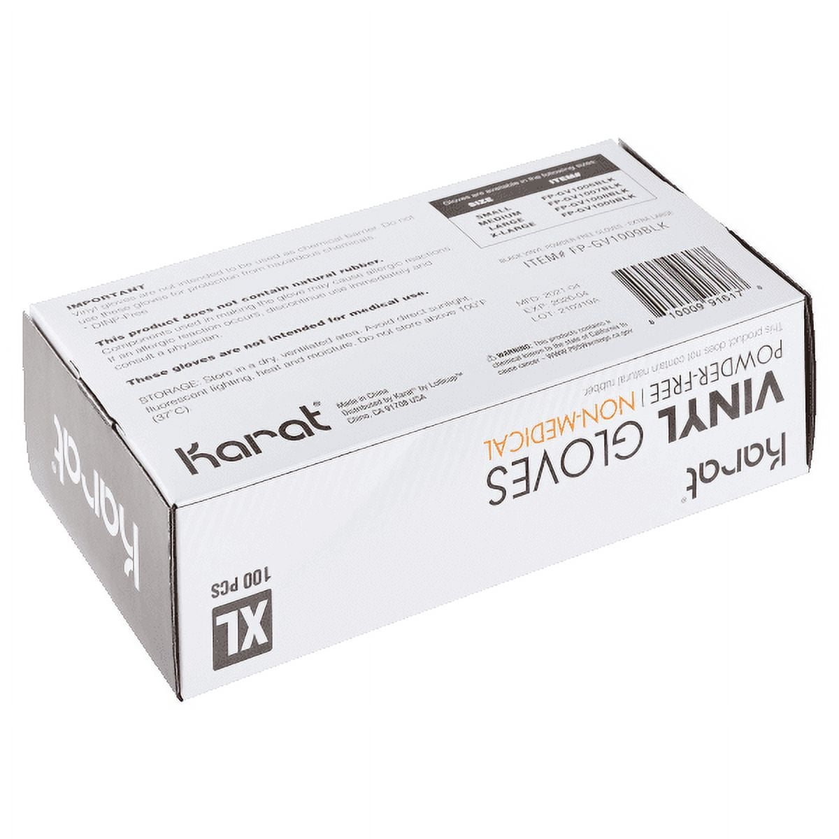 [1,000 ct] Karat Vinyl Gloves, Powder-Free, Black, Extra Large
