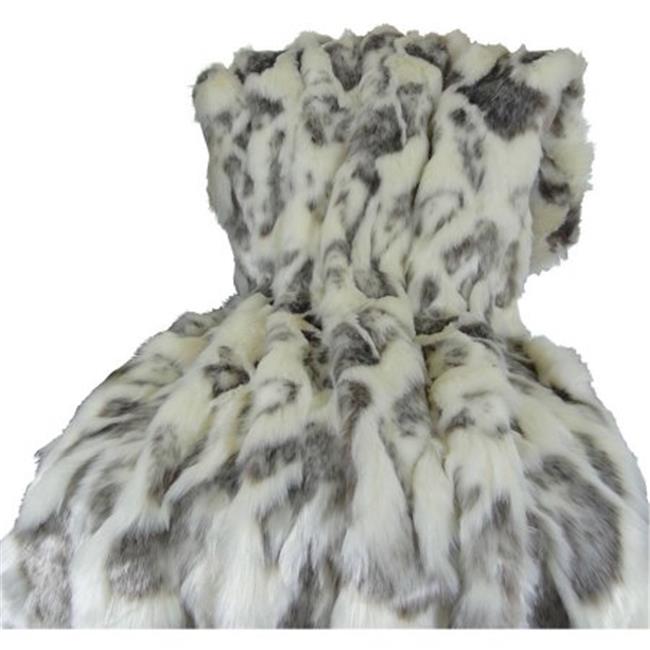 Ivory Rabbit Faux Fur Handmade Blanket, Ivory & Gray 114 x 120 in