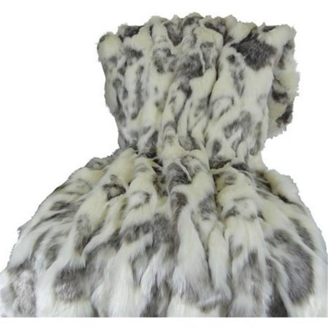 Ivory Rabbit Faux Fur Handmade Blanket, Ivory & Gray - 114 x 120 in.