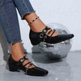 thumbnail image 4 of GERsome Women's Pumps Shoes Low Block Heels Closed Pointy Toe Ankle Strap Wedding Party Work Dress Shoes, Black Size 6, 4 of 9