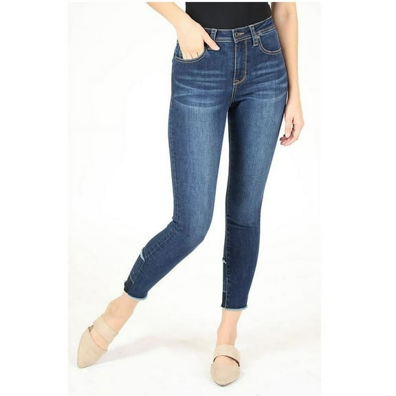 Grace in LA Jeans Women's Dark Wash Release Hem High Waisted Skinny Stretch Jeans (25)