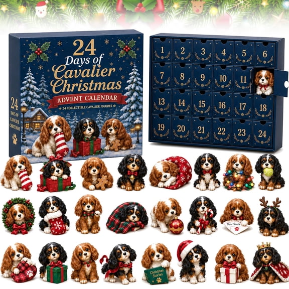 24 Days of Cute Cavalier Christmas Advent Calendar 2026, 24 Days Christmas Countdown Calendar with Mini Cavalier Ornament, Christmas Decoration Gift for Cavalier Lovers