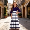 thumbnail image 5 of Little Girls Maxi Dress 4-14 Years Ruffle Half Sleeve Round Neck Floral Print Tiered Long Dress with Side Pockets Purple H 5-6 Years, 5 of 7