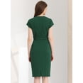 thumbnail image 3 of Vestido de tubo para mujer con cuello en V, manga casquillo, cintura alta, vestido ajustado Verde Oscuro XL, 3 of 5
