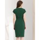 thumbnail image 3 of Vestido de tubo para mujer con cuello en V, manga casquillo, cintura alta, vestido ajustado Verde Oscuro XL, 3 of 5