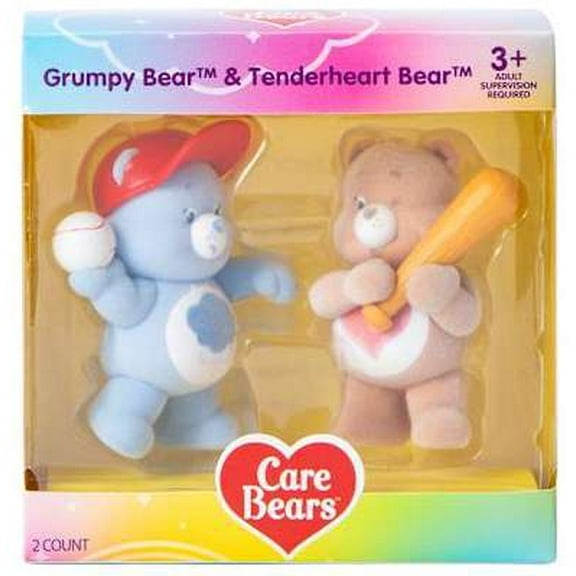 Care Bears Grumpy Bear & Tenderheart Bear Mini Figure 2-Pack [Playing Baseball, Flocked]