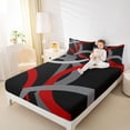 thumbnail image 4 of Homewish Modern Geometric Stripe Twin Sheet Sets.Abstract Waves Lines Twin Fitted Sheet,Black Red Gray Flat Sheet For Boys Kids,Microfiber Bedroom Decor,3-Piece, 4 of 7
